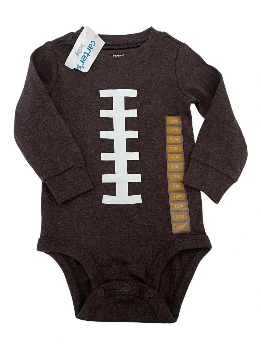 NWT Carter’s Baby Brown Football Print Long-Sleeve One-Piece Baby Size 12 Months